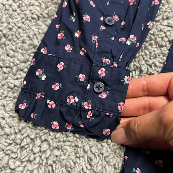 Navy Blue Floral Half Button Shirt size Medium - Picture 4 of 8